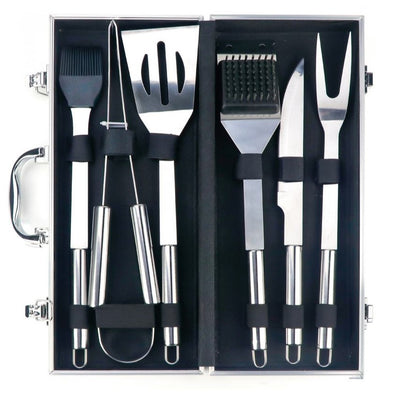 6-teiliges Edelstahl Grill-Set mit Koffer